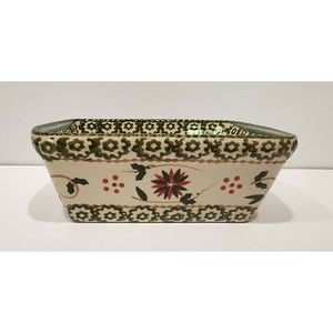 Temptations Old World Ovenware Christmas Mini Loaf Pan Green Poinsettia  12 oz.
